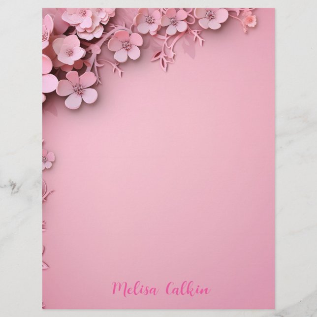 Pink Flowers Decoration with Pink Background  Custom Letterhead (Front)
