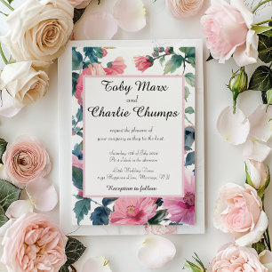 Pink Flowers Delicate Wedding Invitation