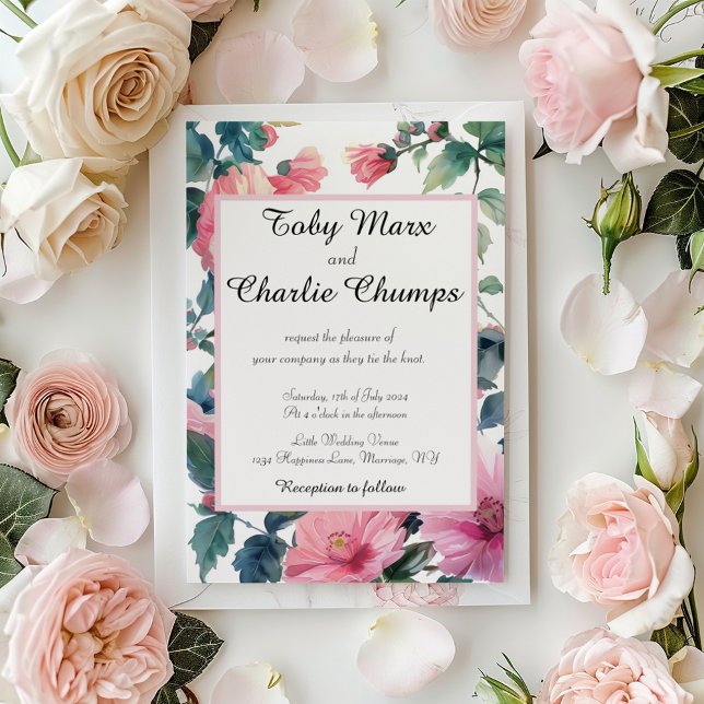 Pink Flowers Delicate Wedding Invitation (Creator Uploaded)