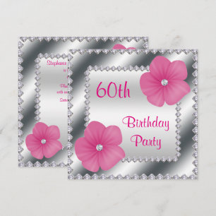 Pink Flowers & Diamonds 60th Birthday Invitation