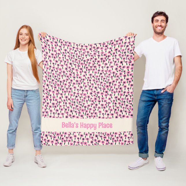 Pink Flowers Dog Blanket with Name Fleece Blanket (In Situ)
