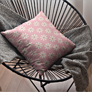 Pink Flowers/Dotted Circles Throw Pillow