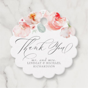 Pink Flowers Elegant Cute Thank You Favour Tags