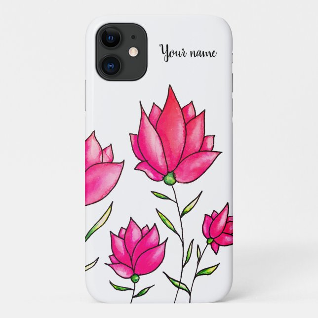 Pink Flowers Elegant Floral Name Case-Mate iPhone Case (Back)