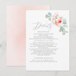 Pink Flowers Elegant Wedding Information Enclosure Card