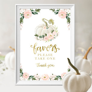 Pink Flowers Fall Pumpkin Baby Shower Favours Sign