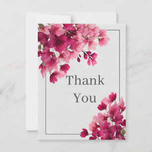 Pink Flowers Faux Textured Paper Thank You Card