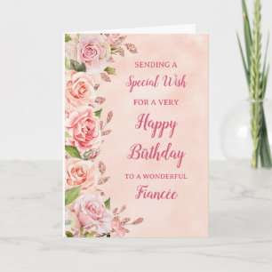 Pink Flowers Fiancée Birthday Card