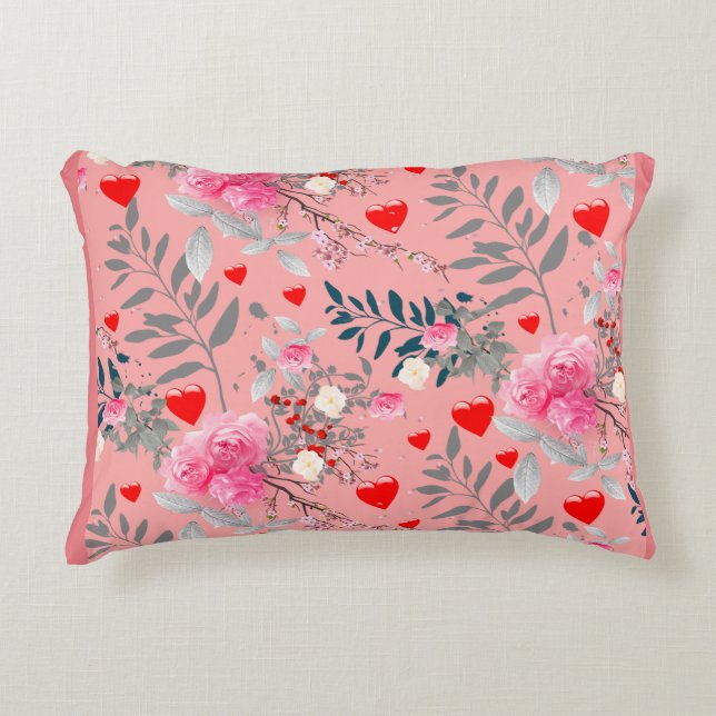Pink flowers field decorative cushion (Front)