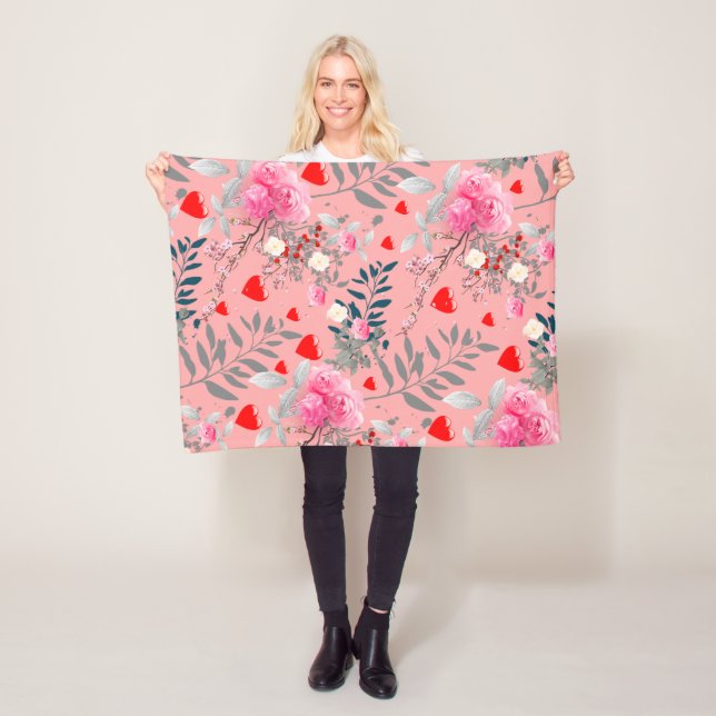 Pink flowers field fleece blanket (In Situ)