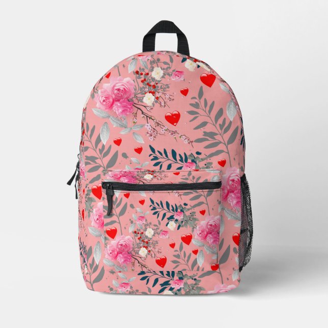 Pink flowers field printed backpack (Front)