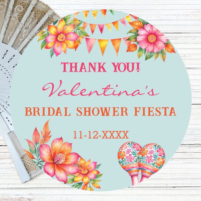 Pink Flowers Fiesta Bridal Shower Favour Classic Round Sticker (Creator Uploaded)
