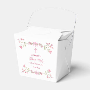 Pink Flowers First Communion Take Out Favour Box