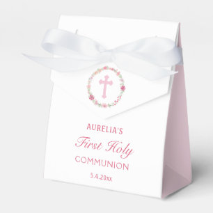Pink Flowers First Communion Tent Favour Box