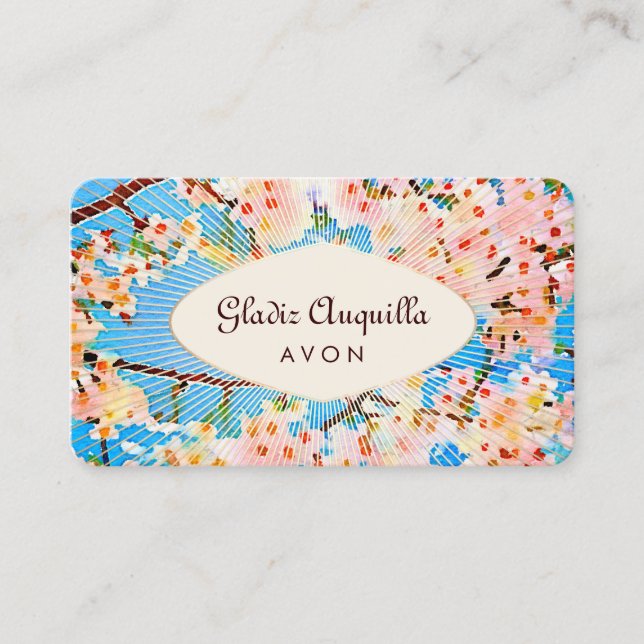 Pink  Flowers Floral Cherry Blossoms Retro Beauty Business Card (Front)