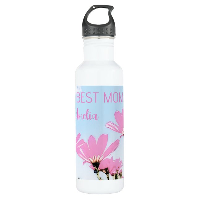 Pink Flowers Floral Mum Name Mother's Day 710 Ml Water Bottle (Front)