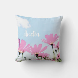 Pink Flowers Floral Mum Name Mother's Day Cushion