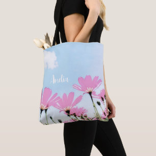 Pink Flowers Floral Mum Name Mother's Day Tote Bag