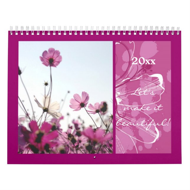 Pink flowers floral nature happy holidays designer calendar (Cover)