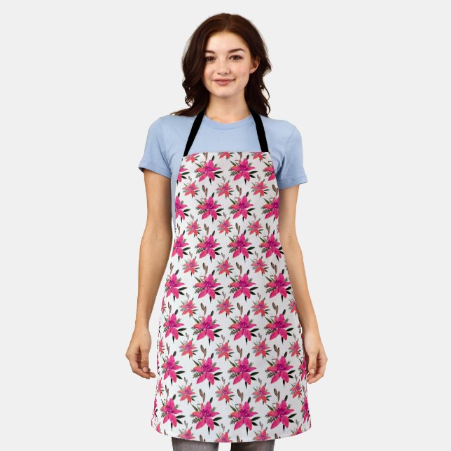 Pink Flowers Floral Pattern Design Apron (Worn)