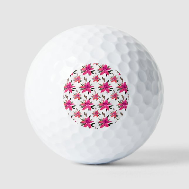 Pink Flowers Floral Pattern Design Golf Balls (Front)