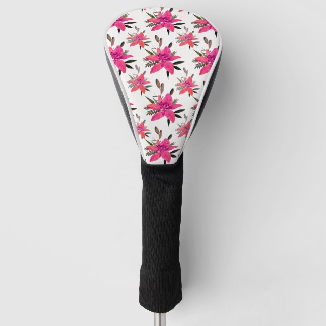 Pink Flowers Floral Pattern Design Golf Head Cover (Front)