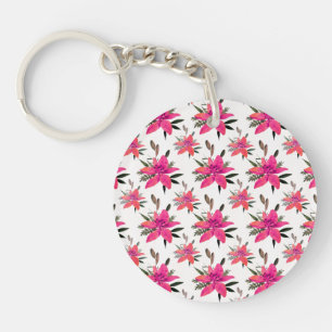 Pink Flowers Floral Pattern Design Key Ring