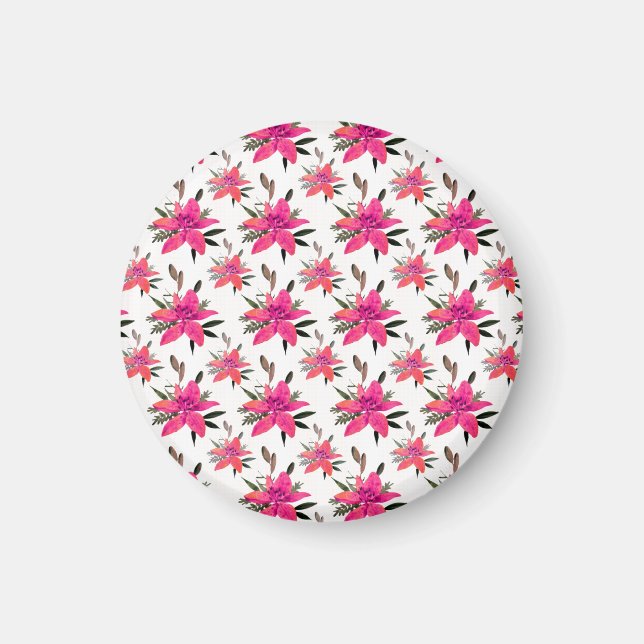 Pink Flowers Floral Pattern Design Magnet (Front)