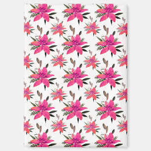 Pink Flowers Floral Pattern Design Magnet