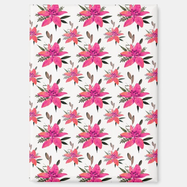 Pink Flowers Floral Pattern Design Magnet (Front)