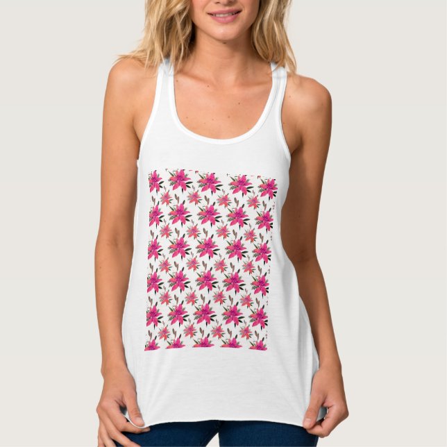 Pink Flowers Floral Pattern Design Singlet (Front)