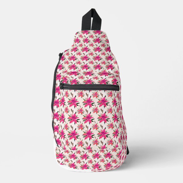 Pink Flowers Floral Pattern Design Sling Bag (Front)