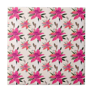 Pink Flowers Floral Pattern Design Tile