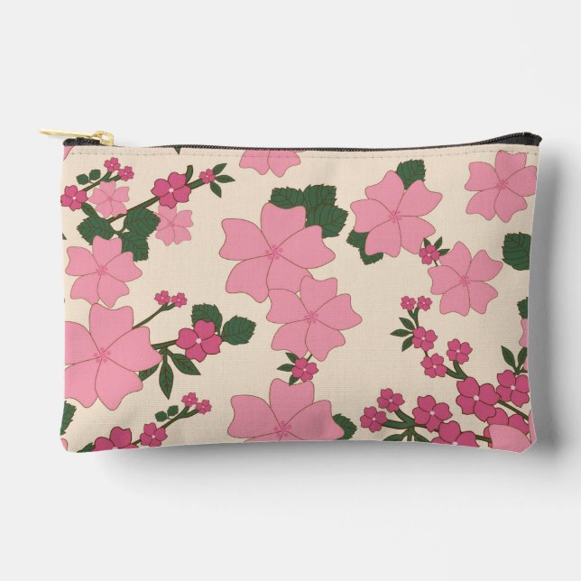 Pink Flowers, Floral Pattern, Pattern Of Flowers Accessory Pouch (Front)