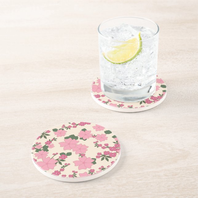 Pink Flowers, Floral Pattern, Pattern Of Flowers Coaster (Side)