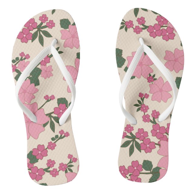 Pink Flowers, Floral Pattern, Pattern Of Flowers Jandals (Footbed)