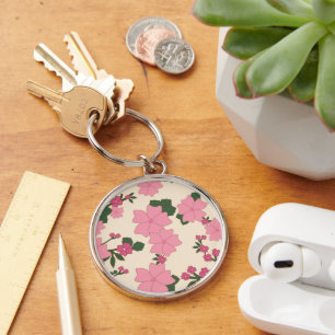 Pink Flowers, Floral Pattern, Pattern Of Flowers Key Ring