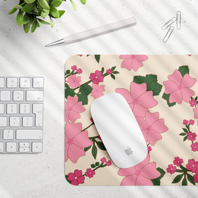 Pink Flowers, Floral Pattern, Pattern Of Flowers Mouse Pad (Creator Uploaded)