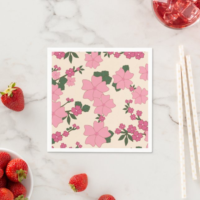 Pink Flowers, Floral Pattern, Pattern Of Flowers Napkin (Insitu)