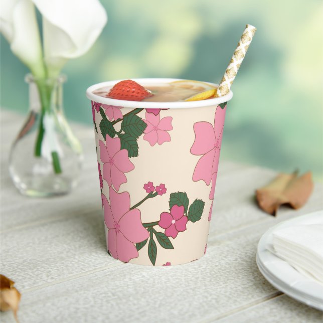 Pink Flowers, Floral Pattern, Pattern Of Flowers Paper Cups (Insitu)
