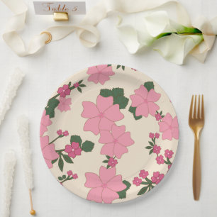 Pink Flowers, Floral Pattern, Pattern Of Flowers Paper Plate