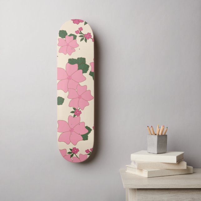 Pink Flowers, Floral Pattern, Pattern Of Flowers Skateboard (Wall Art)