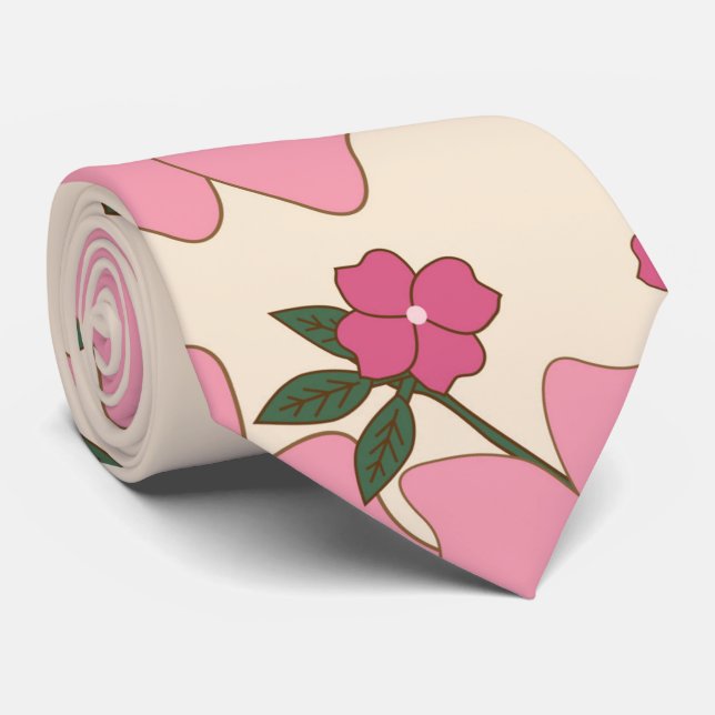 Pink Flowers, Floral Pattern, Pattern Of Flowers Tie (Rolled)