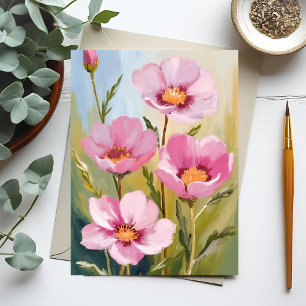 Pink Flowers Floral Watercolor Painting Postcard