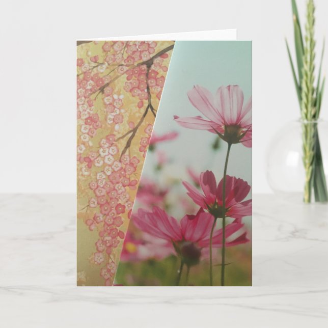 Pink Flowers Folded Greeting Card (Front)