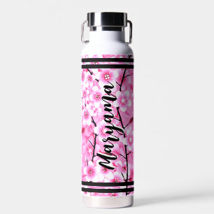 Pink Flowers for Girls   Personalised Name, Floral Water Bottle