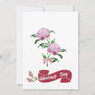 Pink Flowers For Valentines day Holiday Card