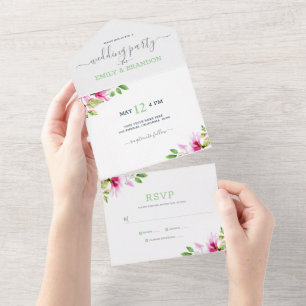 Pink flowers frame all in one invitation