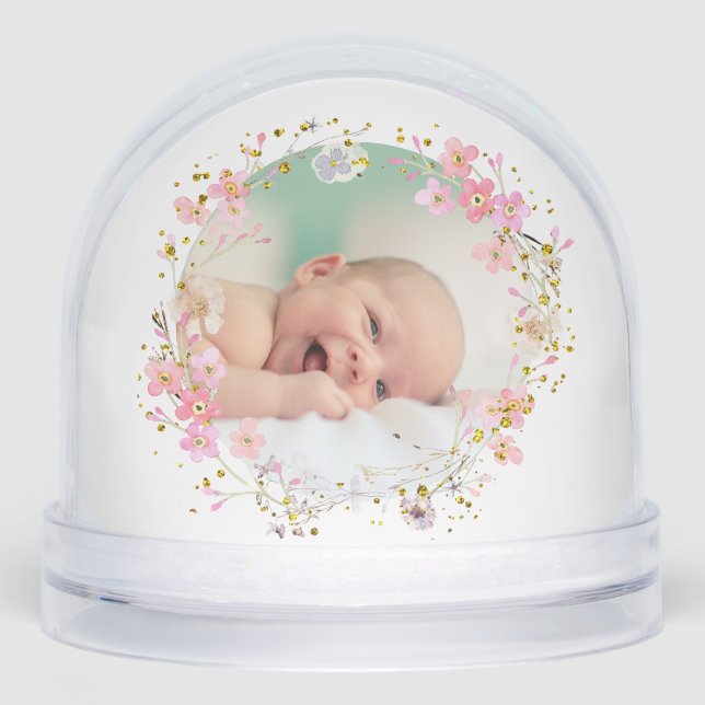 pink flowers frame Baptism thank you  Snowglobe (Front)
