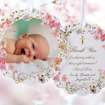 pink flowers frame Baptism thank you  Tree Decoration Card<br><div class="desc">Baptism thank you paper ornament</div>